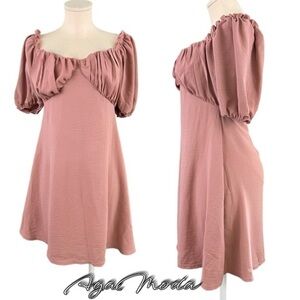 Misguided Milkmaid Dusty Pink Mini Skater Dress